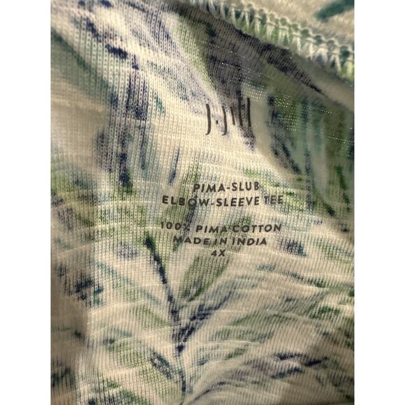 J. Jill Pima Slub Elbow Sleeve Tee Spearmint Tropical Floral Top Plus Size 4X - Picture 9 of 11